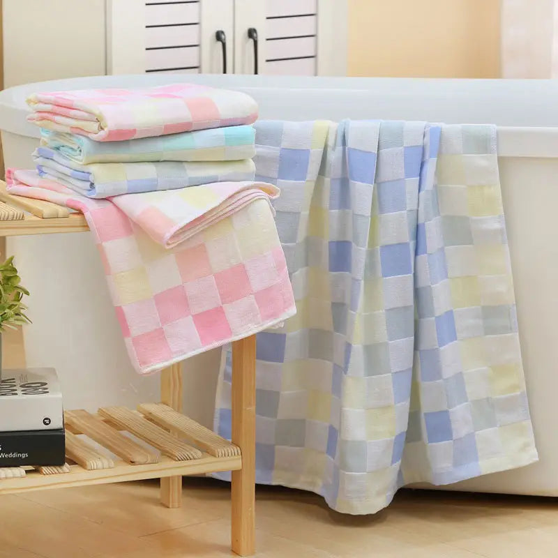 Color Grid Cotton Hand Towel - Super Soft Gauze (1PC)