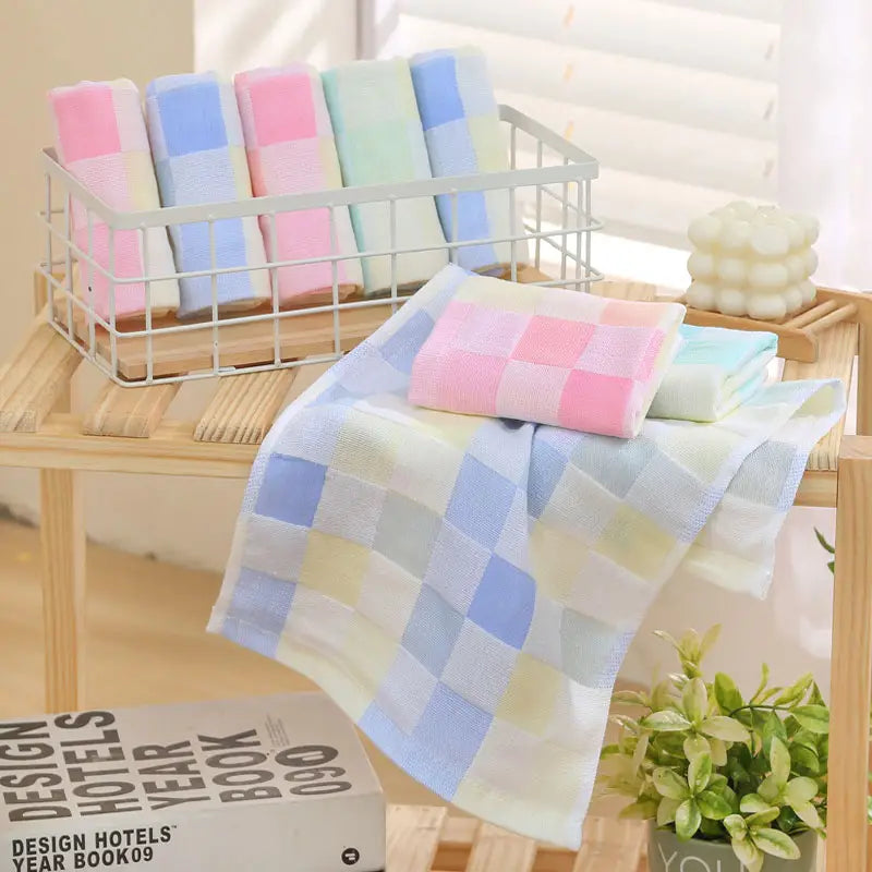 Color Grid Cotton Hand Towel - Super Soft Gauze (1PC)