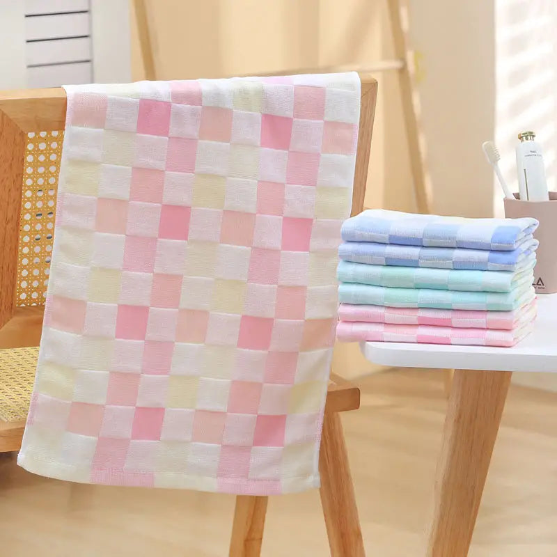 Color Grid Cotton Hand Towel - Super Soft Gauze (1PC)