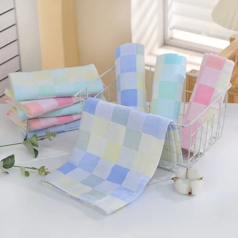 Color Grid Cotton Hand Towel - Super Soft Gauze (1PC)